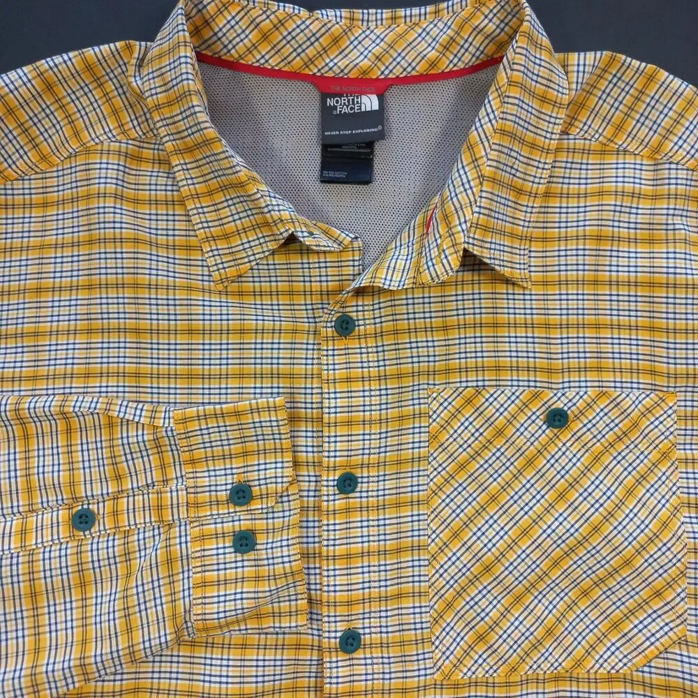 The North Face Shirt Mens XL Yellow Plaid Check Long Sleeve Button Up Hiking